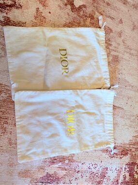 Dior Cream Drawstring Dust Bags with Gold Logo (Pair)